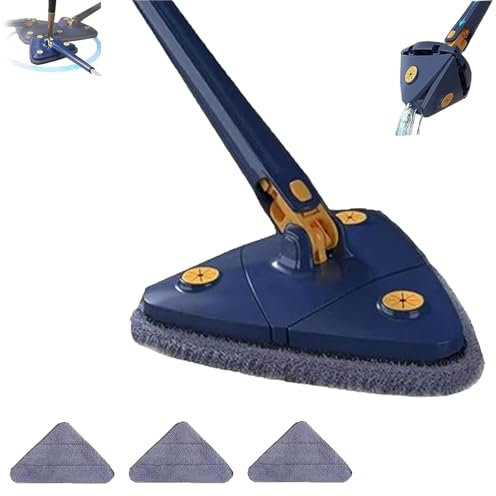 Upattend - Trapeador triangular húmedo y seco con mango largo extensible, escurrido automático para limpiar paredes y techos