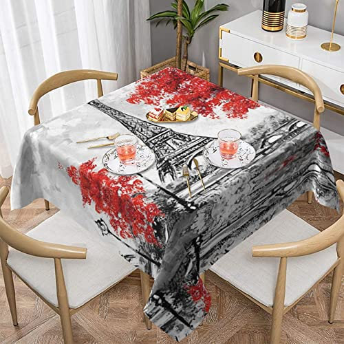Sefzcxdn Tischdecke mit Paris-Druck, abwischbar, quadratisch, waschbar, Polyester-Tischdecke für Küche, Esszimmer, Party, Picknick, 137 x 137 cm