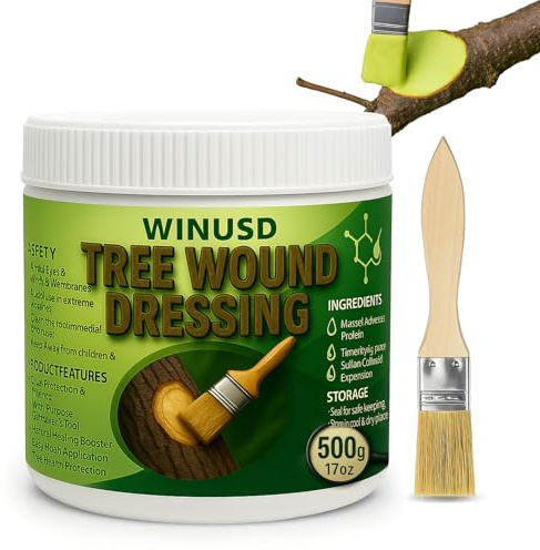 Tree Wound Sealer, 500g Tree Wound Dressing Grafting Wax with Brush, Rapid Protective Film Forming Pruning Sealant for Bonsai, Fruit Trees, Plant Repair, Grafting Paste Tree Paint Protection(17oz)