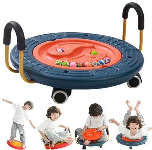 Kids Balance Board Maze with 5 Balls, 18 inch Wobble Board for Physical Therapy, 4-in-1 Scooter Board with Handles, Plastic Rocking Seesaw for Toddler Sensory, Non-Slip Pedals, Max Load 220 Lbs,Blue