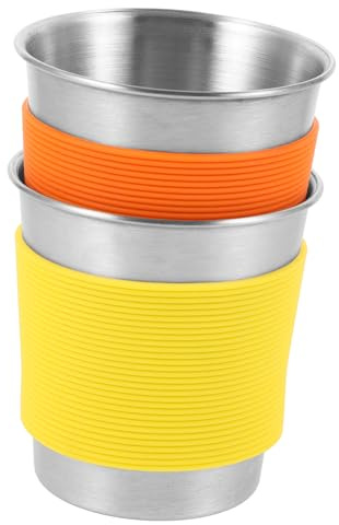 ADOCARN Lot de 2 Tasses en Acier Inoxydable, Simple Paroi, 300ml, Couleur Jaune et Orange, Léger et Portable, Tasse Isotherme Polyvalente pour Camping, Randonnée et Voyage en Plein Air