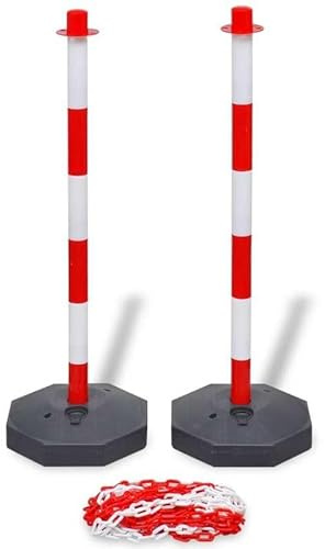 4er Set Absperrpfosten mit 2 x 10 m Kunststoff-Kette | Robuste Parkplatzsperre für Parkplätze, Baustellen & Events | Witterungsbeständig & einfach zu montieren | Ideal für Sicherheit & Ordnung