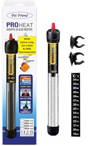 Pet Friend Pro Heat Fish Tank Heater - 200W Adjustable Aquarium Thermostat | Shatterproof quartz glass tube with precise dial control. Heavy-duty safety heating element for setups up to 200L.
