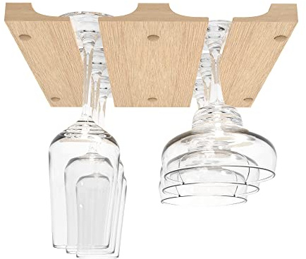 SMITCO Wooden Wine Glass Holder for | Under Shelf Kitchen Stemware Rack | Wood Holding Rack for Wine Glasses and Stemware | Glassware Hanger and Organizer - Stores Up to 6 Glasses