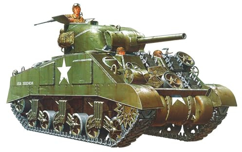 TAMIYA 35190 – 1:35 US med Pz. M4 Sherman tidig. (3), modelltillverkning, plastbyggsats, hantverk, hobby, limning, plastbyggsats, grön