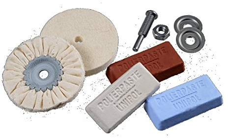 Osborn Polierset für Bohrmaschine, 6-teilig Metall 85/80, 3 Polierpasten weiß/braun/blau, Schaft 6 mm, 1203600000