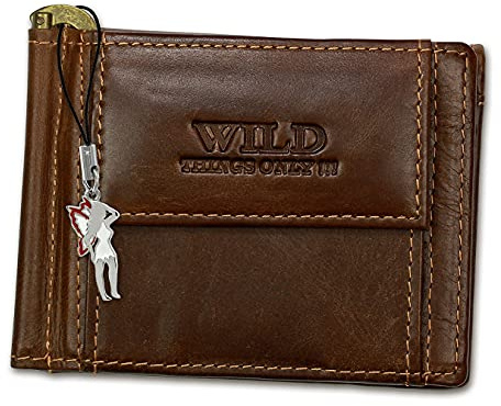 WILD THINGS ONLY !!! Geldbörse für Herren, Braun, Leder, Minimalistisch, Modern, Klein, Geldklammer, 2 Sektionen, 1-2 Taschen