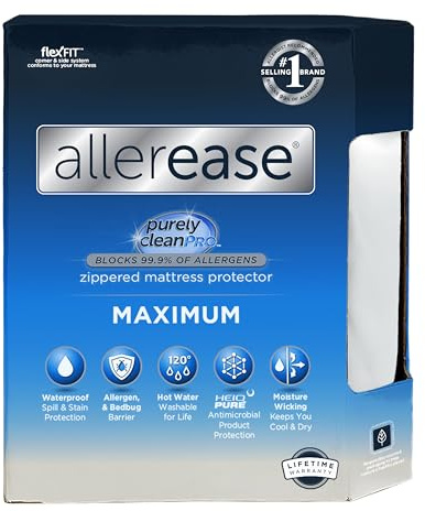 Aller-Ease Maximum Allergy Mattress Protector, Polyester, White, Twin