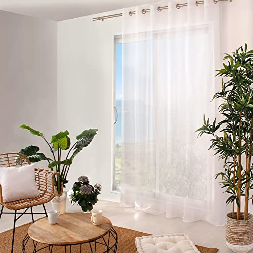 Enjoy Home - Visillo Blanco de Gran Anchura, 240 x 240 cm, 12 Ojales Plateados, diámetro 4 cm, 100% poliéster Arenado, colección arenada