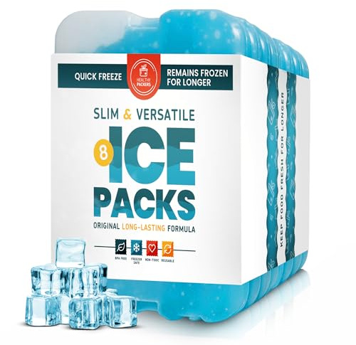 Healthy Packers Cool Pack, Slim Ice Pack for Lunch Box - Quick Freeze and Long-Lasting - Freezer Cold Packs for Cooler Bag and Lunch Boxes - Original Long-Lasting Formula - (8 Pack)