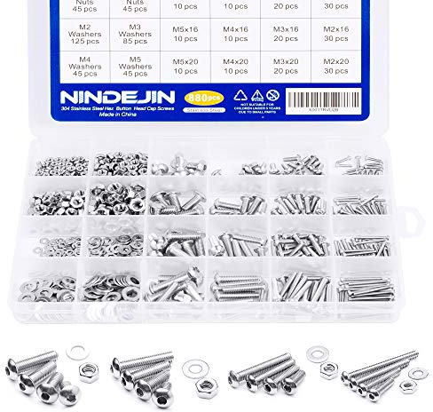 NINDEJIN 880PCS Assortiment Vis Inox M2 M3 M4 M5 Métrique à Tête Ronde et Plate Boulon à Douille Hexagonale, Écrous Ronds, Rondelles Métal, Clé à Vis