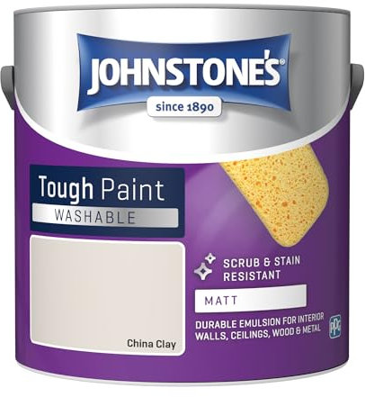 Johnstone's - Washable Paint - China Clay - Matt Finish - Emulsion Paint - Highly Durable - Stain Resistant - Non Toxic & Low Odour - 12m2 Coverage per Litre - 2.5L