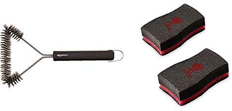 Amazon Basics - Spazzola a 3 Lati per Barbecue, 30.5 cm & Weber 17688 Spugna, Nero 2pezzo(i)