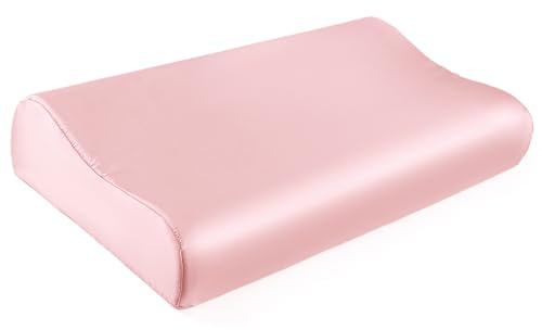 THXSILK 19 Momme Maulbeerseide Kissenbezug für Kontur Gedächtnisschaum Latex bezug Cervical Kissen, Hypoallergen Waschbar (50 x 30 x 10/7 cm, Bezauberndes Rosa)
