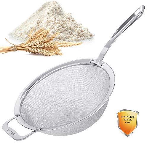 Stainless Steel 18/8 Mesh Strainer, 30 Mesh Extra Fine Quinoa Sieve, with Solid Sturdy Handle, 9 Large Flour Filter with Wider Hook