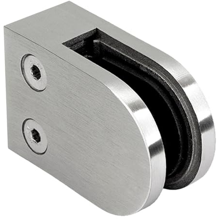 PRIOstahl Glashalter 1 Stück Glasklemmen Klemmhalter Glasplattenhalter 63 x 45 x 30 mm mit Sicherungsstift Anschluss: Flach für Glas 10 mm Geländer Balkon aus Edelstahl V2A