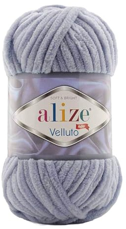 Alize 5 x 100 g Velluto Wolle 500 Gramm super Bulky Chenillegarn,Kuschelweich 100g, Kissen Babydecke etc (dunkelgrau 87)