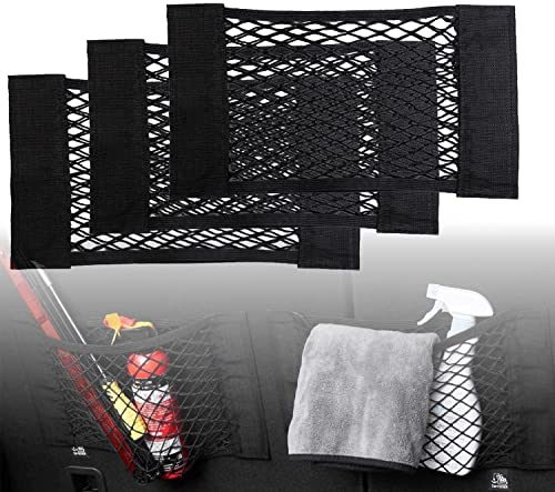 EINESIN Red de Almacenamiento, Nailon, Bolsa de Organizador Tronco de Coche con Redes de Bolsillos Elástica, Botellas, comestibles, Negro, para Carro de automóviles
