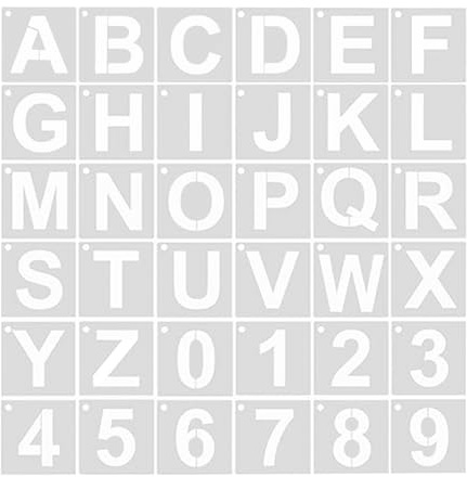 SyiXute 36 Piezas Plantillas de Letras y Números,Reutilizables de 3 Pulgadas Blanco Plantilla de Alfabeto de Plástico para Pintar,Aprender,Hacer Albumes de Recortes