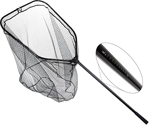 Zite Fishing Großer Boots-Kescher Gummiert/Angelkescher [Hecht & Zander | Unterfangkescher Netz 70x85x85cm] Angel-Kescher-Angeln gummiert, Faltbar mit Maßband-Skala - Raubfisch-Kescher-gummiert