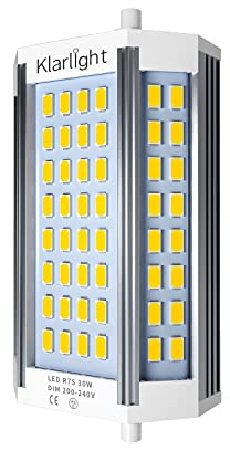 Klarlight 30W R7s 118mm LED Dimmerabile Bianco Naturale 4000K Sostituzione per 200W-300W Lampadina Alogena Lineare, per Lampada Riflettore Proiettore e Lampada Soffitto