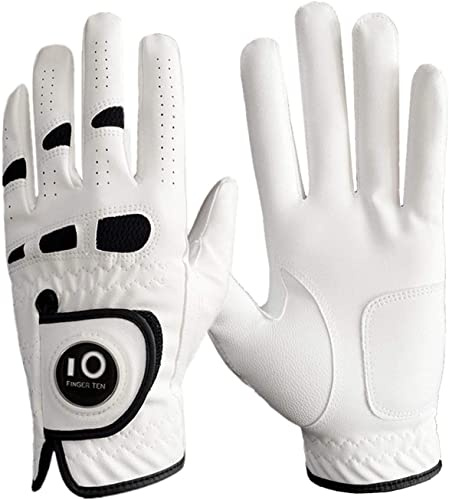 LOVMEAD Golfhandschuhe Herren für Linke Hand Mit Ballmarker 1 Stück, Allwetter Cabretta Leder Griff Golf Handschuh Rechtshänder Weicher Komfort Passform Größe S M ML L XL
