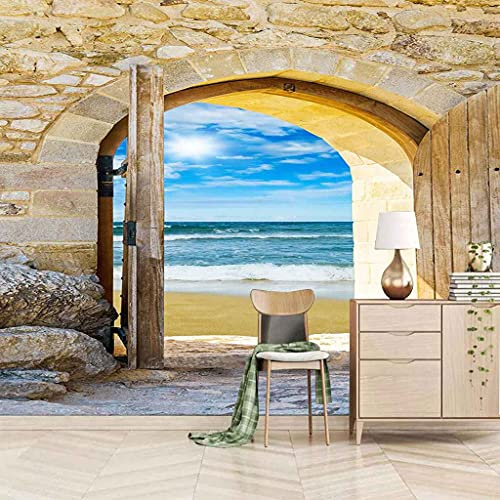 QMWZZV Carta Da Parati Adesiva Autoadesivo Su Tela 3D Arco Di Roccia Vista Mare Fotomurale 150x105 cm Decorazione Da Parete Carta Da Parati Su Tela Per Soggiorno Camera Da Letto Ufficio