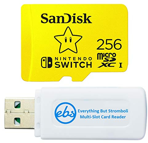 SanDisk 256GB Nintendo Switch MicroSDXC UHS-I Memory Card for Nintendo Switch OLED Model (SDSQXAO-256G-GNCZN) U3, Class 10, 4K UHD Bundle with (1) Everything But Stromboli MicroSDXC & SD Card Reader