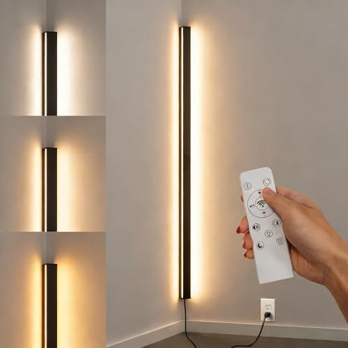 LANMOU Lange Wandleuchte Innen Dimmbar 120cm Schwarz LED Ecklampe 2880 LM | Wandlampe mit Fernbedienung ＆ Stecker, Modern Aluminiumgehäuse, 3000-6000K Lichtfarbe, 36W, Kabelmontage für Wohnzimmer