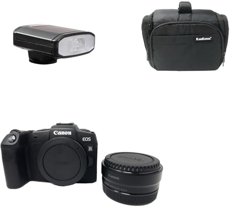 KamKorda Camera Bag + Tripod + Flash + RP Mirrorless Digital Camera Body Only EF R mount adapter, 26.2MP Full-Frame CMOS Sensor, DIGIC 8 Image Processor, UHD 4K and Full HD 1080 Video