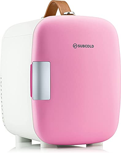 Subcold Pro4 Luxury Mini Fridge Cooler | 4 Litre / 6 Cans | AC and Exclusive USB Power Option | Portable Small Fridge for the Office, Bedroom, Car, Travel, Skincare & Cosmetics (Pink)
