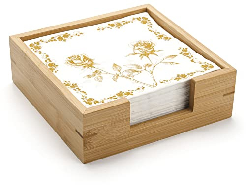 Bamboo Napkin Holder Square, Wood Napkin Tray, Wooden Guest Towel Holder for Kitchen Table Countertop (19 x 19 x 6.5 cm)