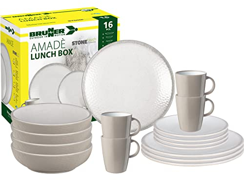 Brunner 0830155N.C8X Set de vaisselle de camping pour 4 personnes, Lunch Box Amadè, 16 pièces