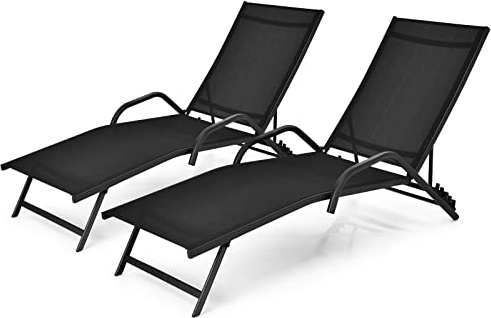 GOPLUS 2er Set Sonnenliege, Gartenliege mit 5-stufig Verstellbarer Rücklehne, Liegestuhl Garten aus atmungsaktive Stoff, Strandliege bis 160kg belastbar, Relaxliege Garten Strand Balkon Terrasse