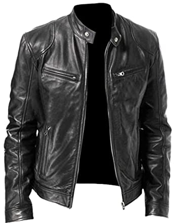 Veste d'hiver en cuir pour homme, manteaux d'automne vintage en cuir PU, vestes de moto décontractées pour homme, Noir , M