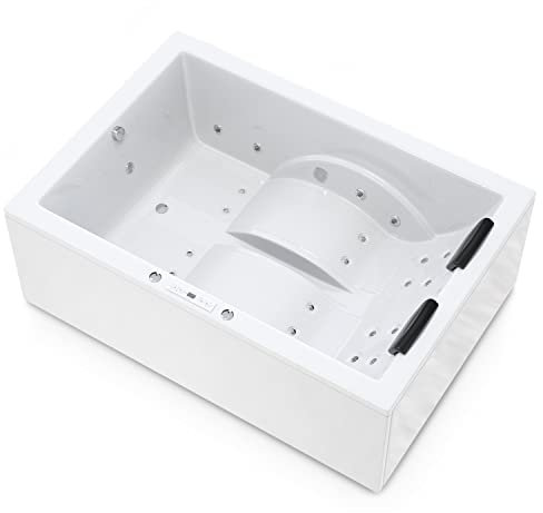 AQUADE Jacuzzi 2 Person Whirlpool Badewanne Marburg LUX 180x130 mit LED Whirlpool Beleuchtung & Badekissen für Badewanne Whirlpool 2 Personen/Whirlpool Badewannen Set