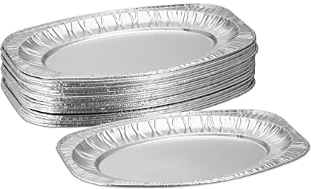 Relaxdays Servierplatten Alu, 25er Set, B x T: ca. 35 x 24 cm, Partyplatten Aufschnitt, Tropfschale Grillen, Silber