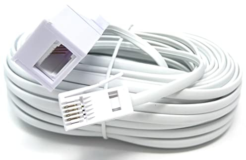 Drut Cavo Linea telefonica prolunga BT da 15 m 431A, Presa BT Maschio-Femmina, 4 Fili, Cavo Piatto 50 Piedi