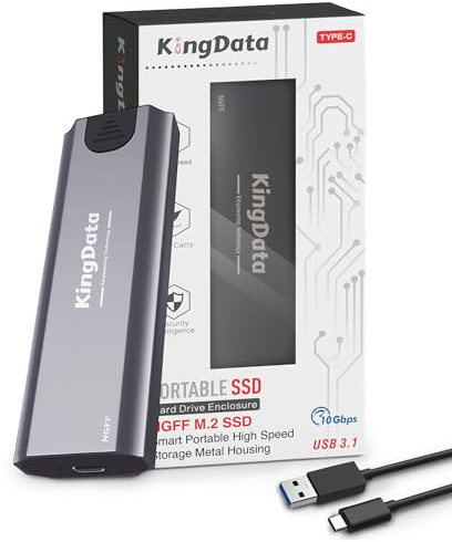 KingData NGFF (NOT NVME) Aluminum Enclosure Adapter M.2 NGFF External SSD Enclosure M.2 based on SATA to USB 3.1/ USB 3.0 Caddy Case External Tool-Free LED Indicator Silver