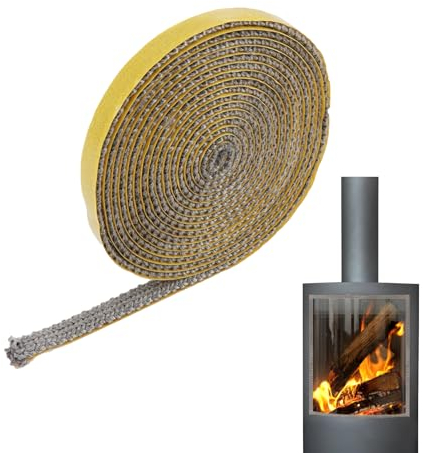 Joint de poêle à bois, Joint d'Étanchéité pour Poêle à Bois et Cheminée - Bande Auto-Adhésive Résistante à la Chaleur - Fibre de Verre Ignifuge - Usage Domestique et Industriel(3m x 10mm x 3mm)