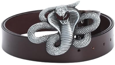 NALANY Gürtel Für Herren Damen Ledergürtel Jeansgürtel Für Kleidung 38mm Breit Mit Hohl Schlangen-Gürtelschnalle Druckknöpfe Verschluss(110cm/43, Brown)