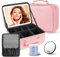 JUSRON Make-up Tasche mit Spiegel-3 Farben LED Licht, Reise Kosmetiktasche mit LED Spiegel, Tragbare Schminktasche mit Verstellbaren Trennwänden, Kosmetikkoffer mit Make-up-Pinsel-Aufbewahrung(Rosa)