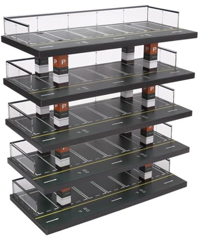 Baoblaze 5 Layers Parking Lot Model Scene Wooden Car Garage Toys Display Case Showcase for 1/64 Scale Model Cars Trucks