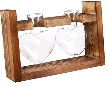 2 Stück Herzförmige Glasvasen Mit Holzständer Für Hydrokultur Vintage Pflanzenzuchtstation Zur Dekoration Von Büro Und Zuhause Pflanzenliebhaber