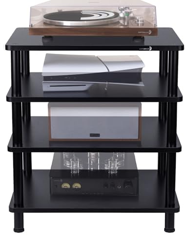 Dayton Audio 4-Tier AV Media Stand – Sturdy Audio Rack Shelf for Stereo, Hi-Fi, and Home Theater Equipment – Modern Audio/Video Component Organizer