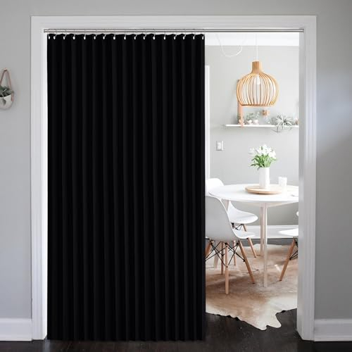 NICETOWN Terrassen Schiebetürvorhang 100x84, Verdunklung Thermo Plisseeschirme mit 21 Edelstahl Ringen, Raumteiler Vorhang für Schlafzimmer/Glastür, Schwarz Sichtschutz für Großes Fenster, 1 Panel