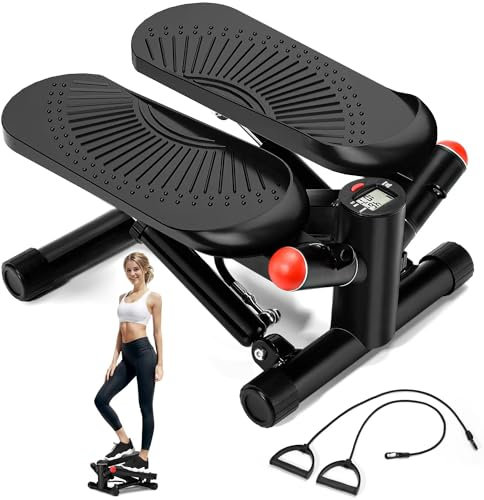 Steppers for Exercise at Home, Mini Stepper Machine with Super Quiet, Air-Powered Stair Stepper with Resistance and LCD Monitor, Twist Stepper Portable Exercise Equipment for Full Body Workout Black