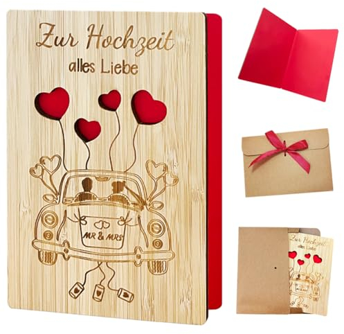 KILLIAN'S Store Hochzeitskarte mit Umschlag Glückwunschkarte Hochzeit Karte Holz, Karte zur Hochzeit Geschenkkarte für Hochzeitsreise Hochzeitsgeschenke für Brautpaar 15x11cm