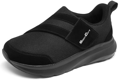 SILETCARE Extra Wide Diabetic Shoes for Men Easy to Close Casual Shoes for Elderly Suitable for Swollen Feet Breathable And Lightweight Sneakers (Black UK 11)