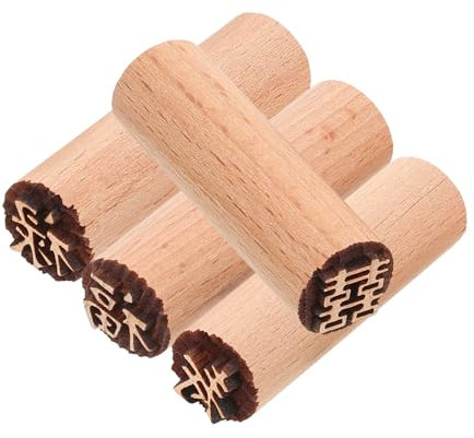 SEWOART 4pcs Wooden Moon Cake Seal Craft Stamps Baking Molds Delicate Patterns for Dessert Decorating for Pastry Stamper and Biscuit Printing